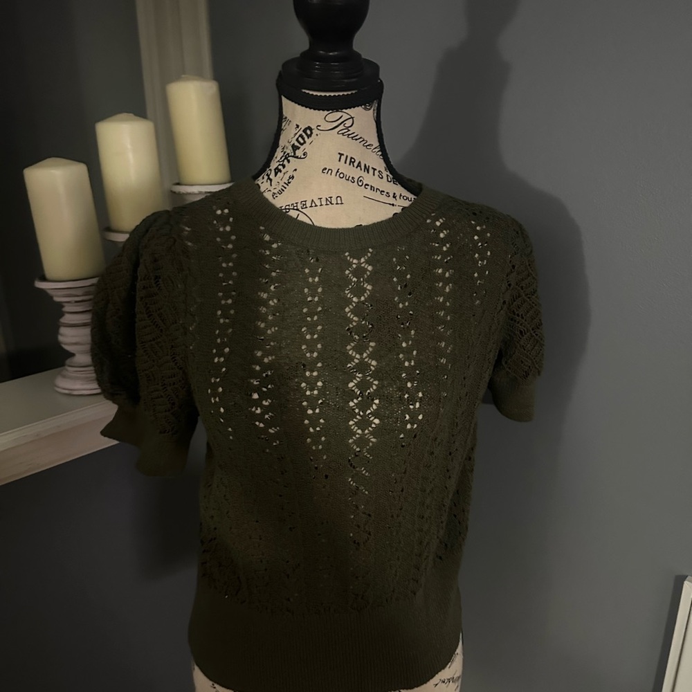 Express Olive Green Short Sleeve Knit Top